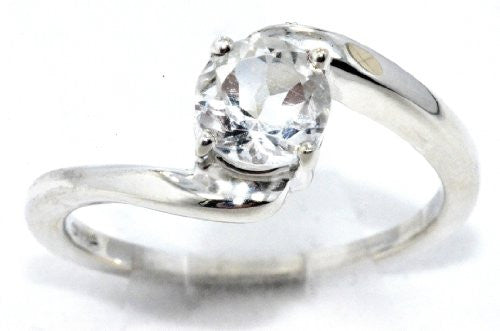 1 Ct White Topaz Round Ring .925 Sterling Silver Rhodium Finish