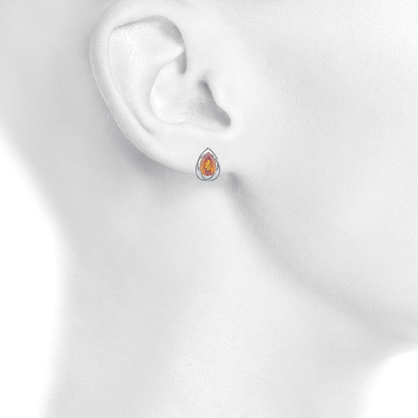 4 Ct Orange Citrine Pear Teardrop Design Stud Earrings .925 Sterling Silver