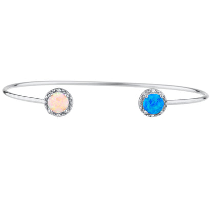 14Kt Gold Blue & Pink Opal Diamond Round Bangle Bracelet