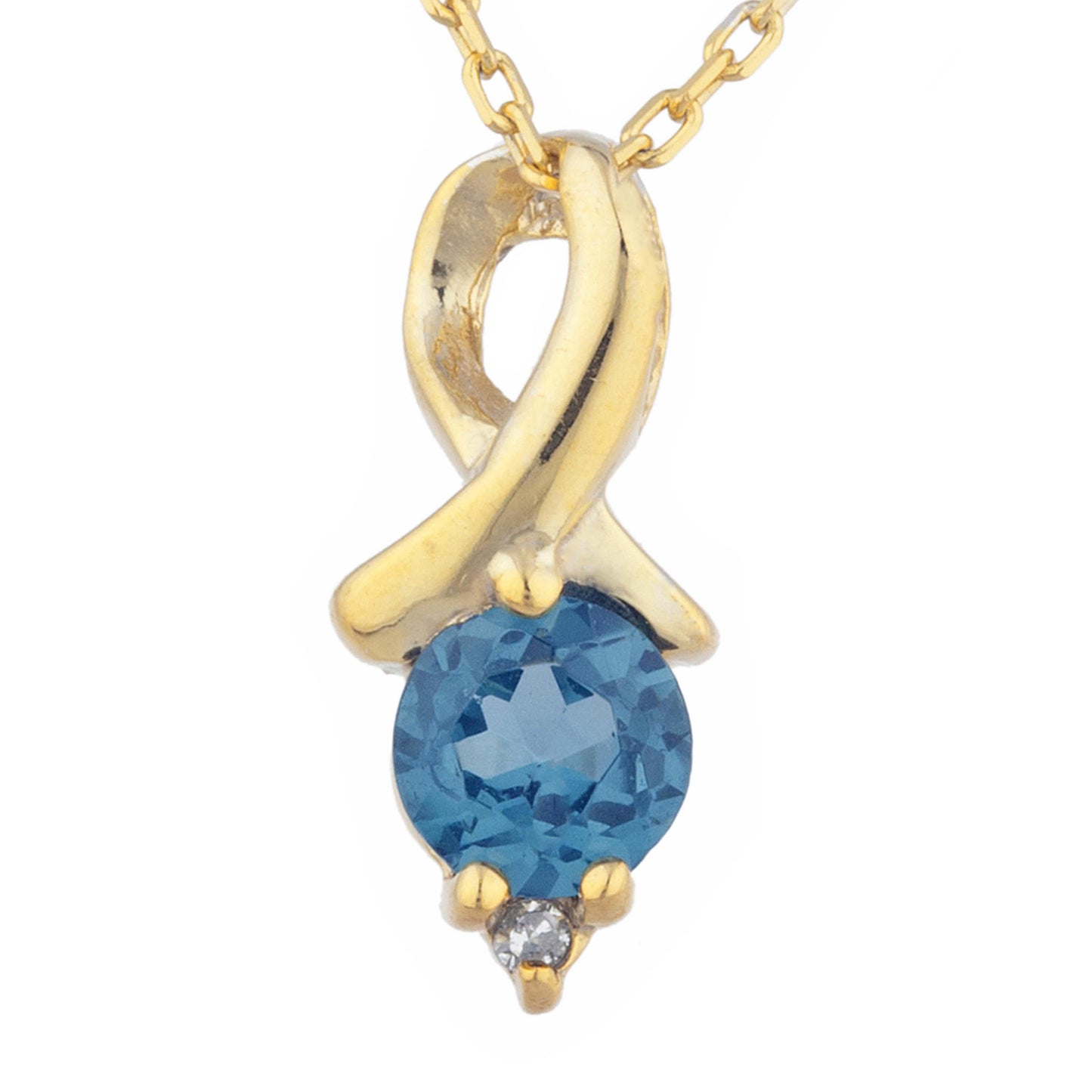 14Kt Yellow Gold Plated London Blue Topaz & Diamond Round Design Pendant