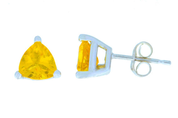 2 Ct Citrine Trillion Stud Earrings .925 Sterling Silver