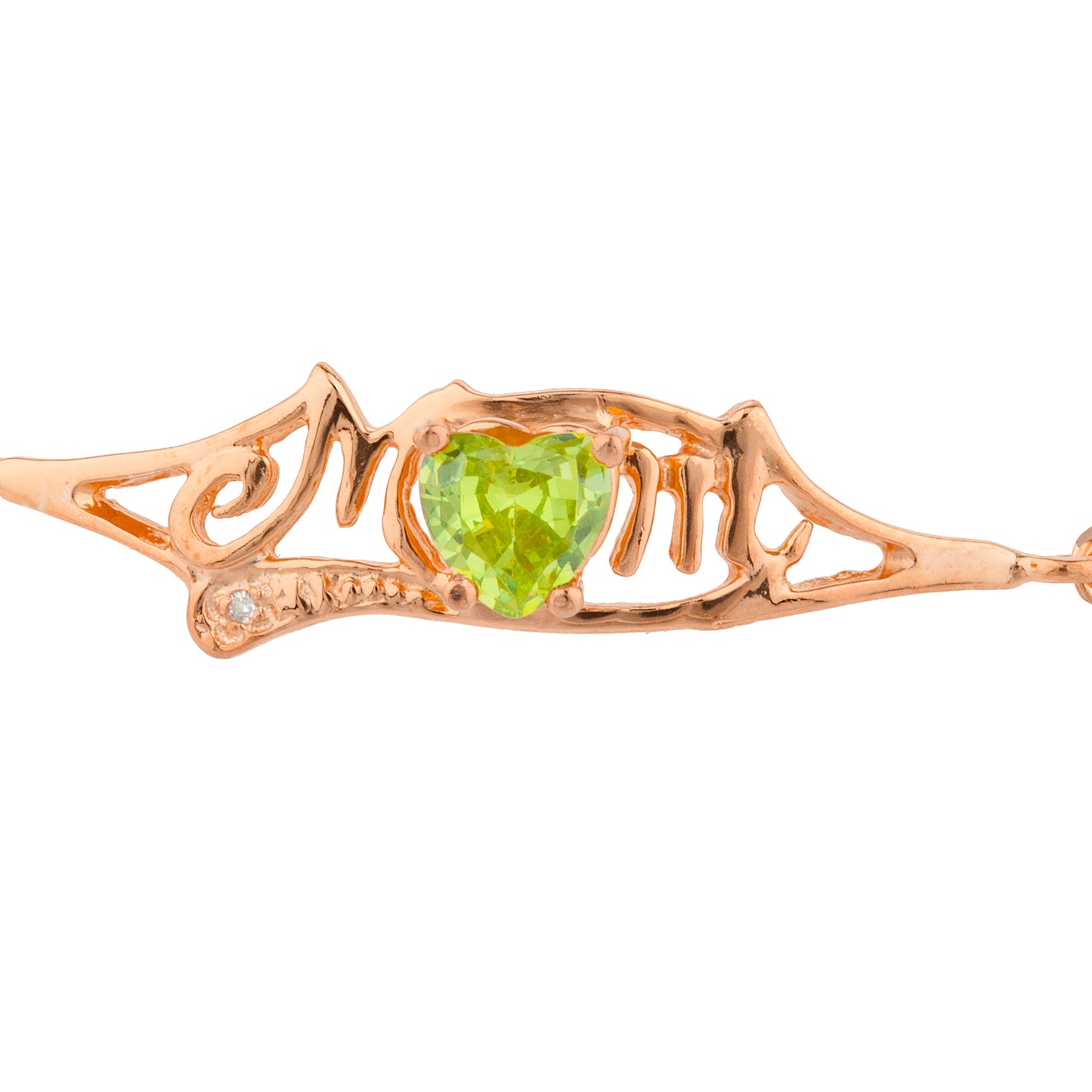 Peridot & Diamond Heart Mom Bracelet 14Kt Rose Gold Plated Over .925 Sterling Silver