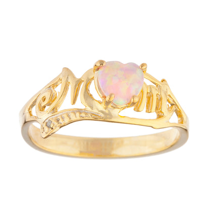 14Kt Gold Pink Opal & Diamond Heart Mom Ring