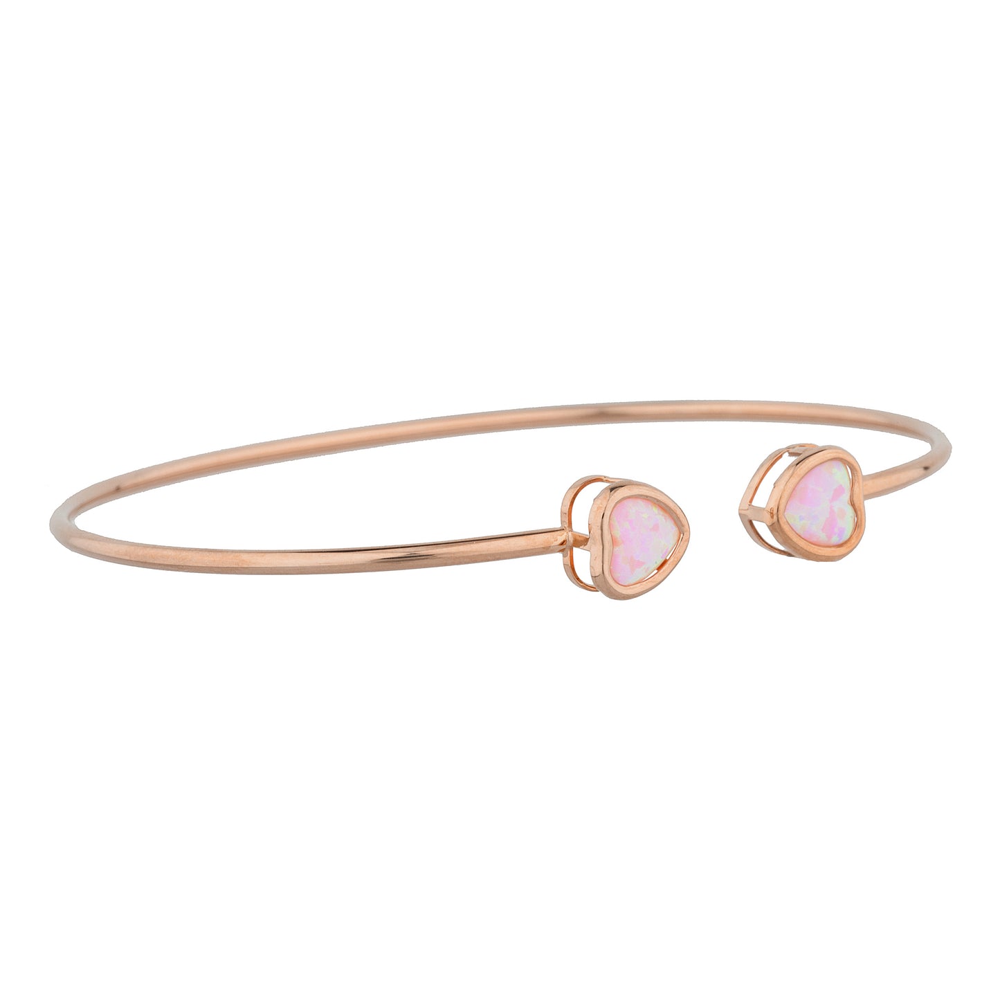 14Kt Rose Gold Plated Pink Opal Heart Bezel Bangle Bracelet