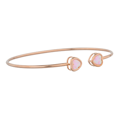 14Kt Rose Gold Plated Pink Opal Heart Bezel Bangle Bracelet