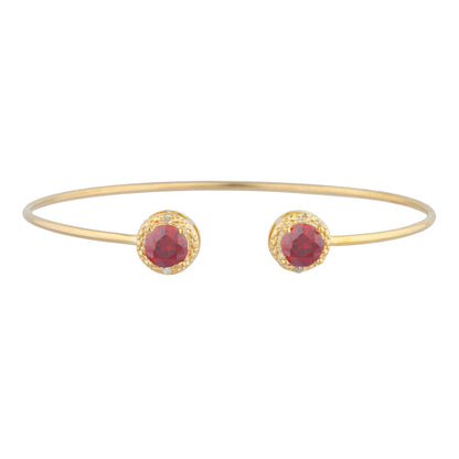 14Kt Yellow Gold Plated Garnet & Diamond Round Bangle Bracelet