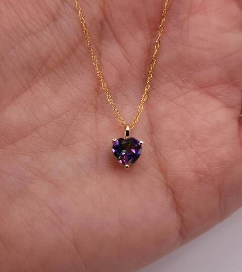 14Kt Gold Mystic Topaz Heart Pendant Necklace