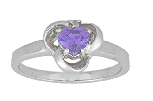 0.50 Ct Amethyst & Diamond Heart Ring .925 Sterling Silver Rhodium Finish