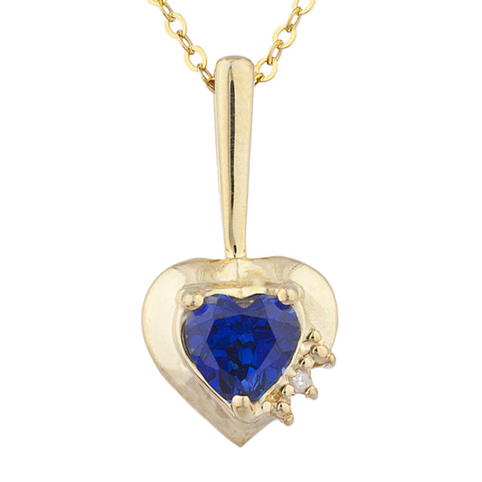 14Kt Gold Blue Sapphire & Diamond Heart Design Pendant Necklace