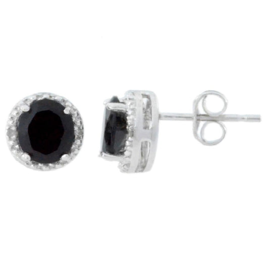 2 Ct Genuine Black Onyx & Diamond Round Stud Earrings 14Kt White Gold