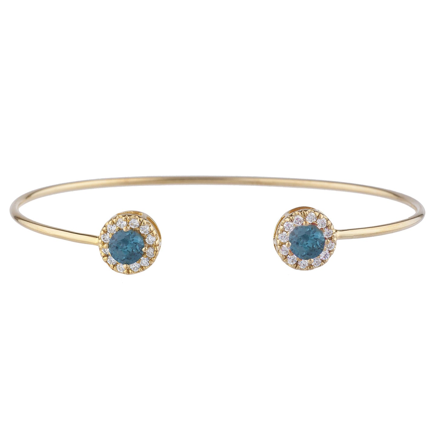 14Kt Gold London Blue Topaz Halo Design Bangle Bracelet