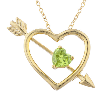 14Kt Gold Peridot Heart Bow & Arrow Pendant Necklace