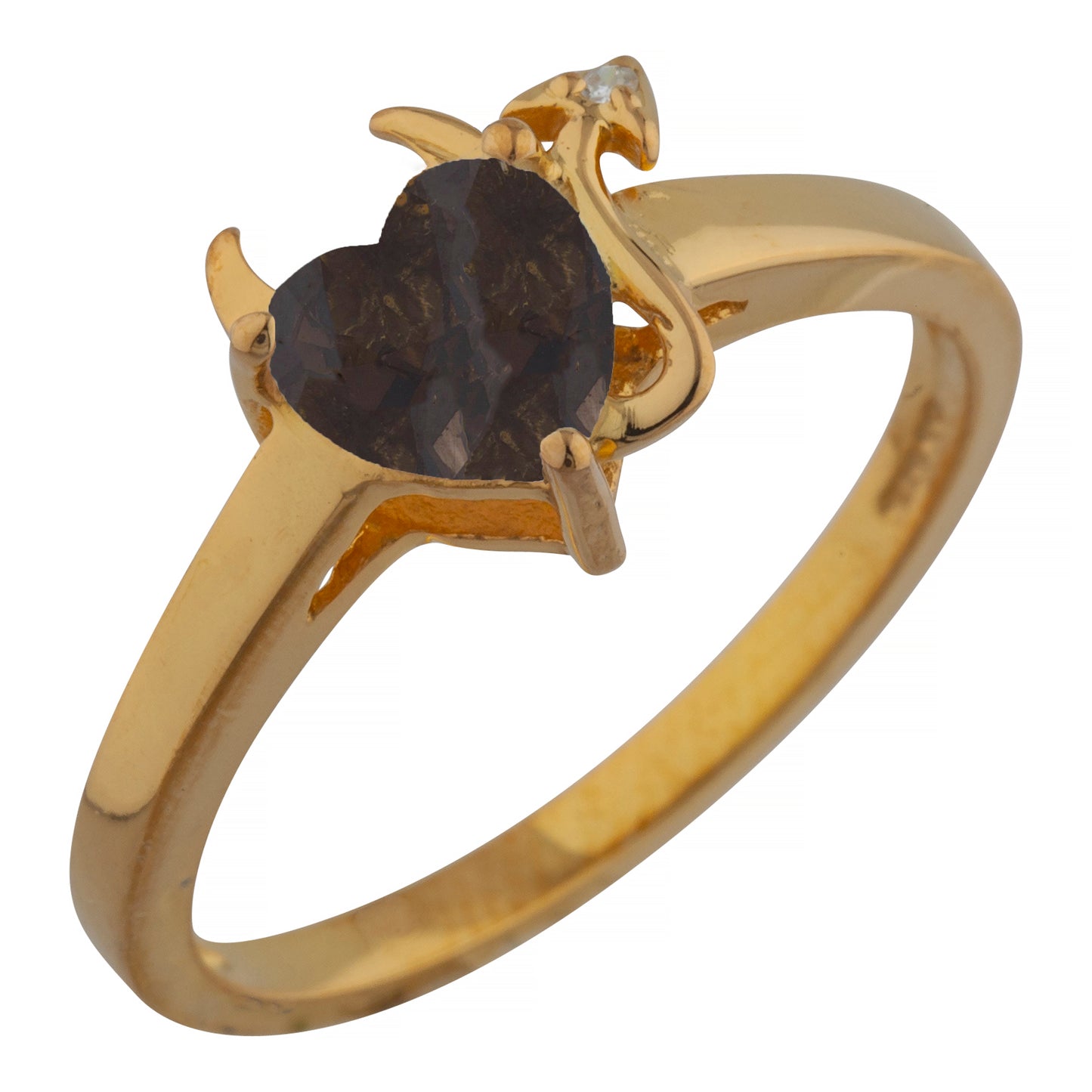 14Kt Gold Genuine Smoky Topaz & Diamond Devil Heart Ring