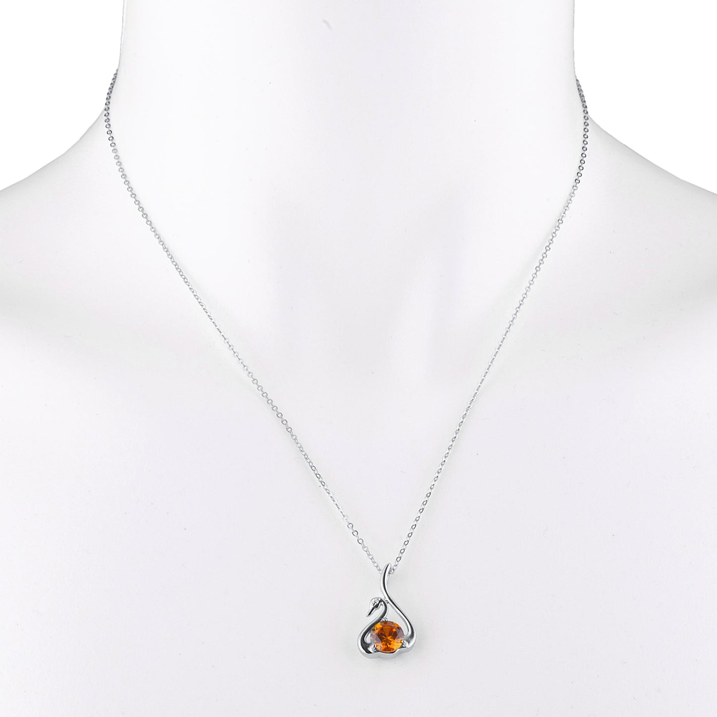 Orange Citrine & Diamond Swan Pendant .925 Sterling Silver