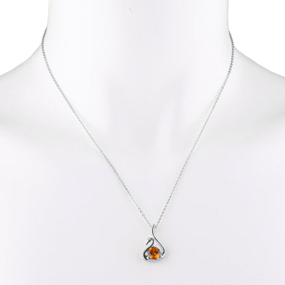 Orange Citrine & Diamond Swan Pendant .925 Sterling Silver