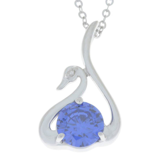 Tanzanite & Diamond Swan Pendant .925 Sterling Silver