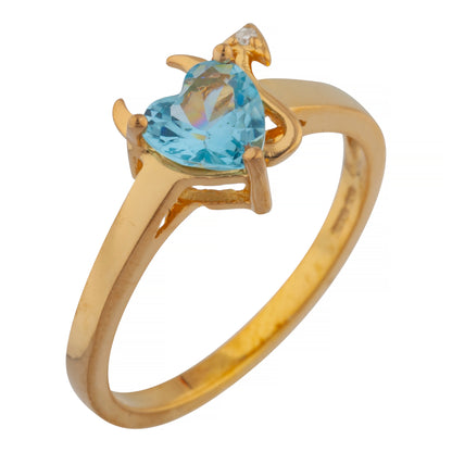 Blue Topaz & Diamond Devil Heart Ring 14Kt Yellow Gold Rose Gold Silver