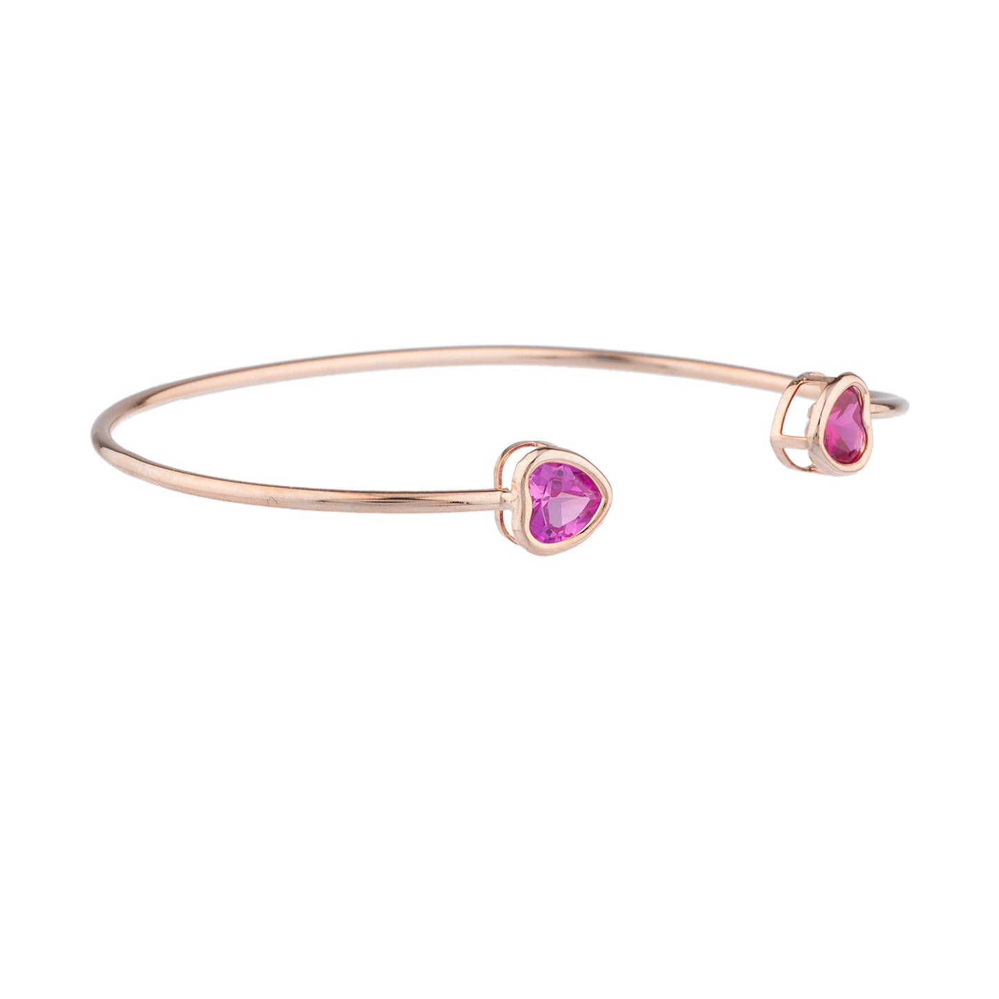 Created Ruby & Pink Sapphire Heart Bezel Bangle Bracelet 14Kt Rose Gold Plated Over .925 Sterling Silver