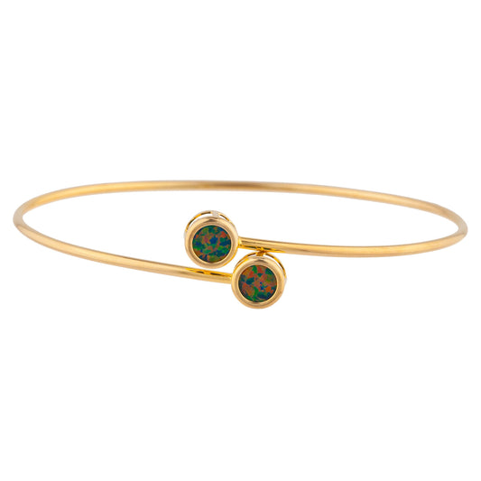 14Kt Gold Black Opal Round Bezel Bangle Bracelet