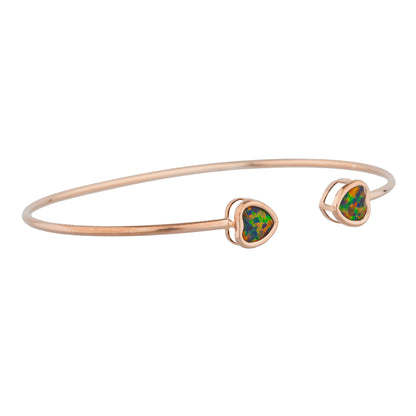 14Kt Gold Black Opal Heart Bezel Bangle Bracelet