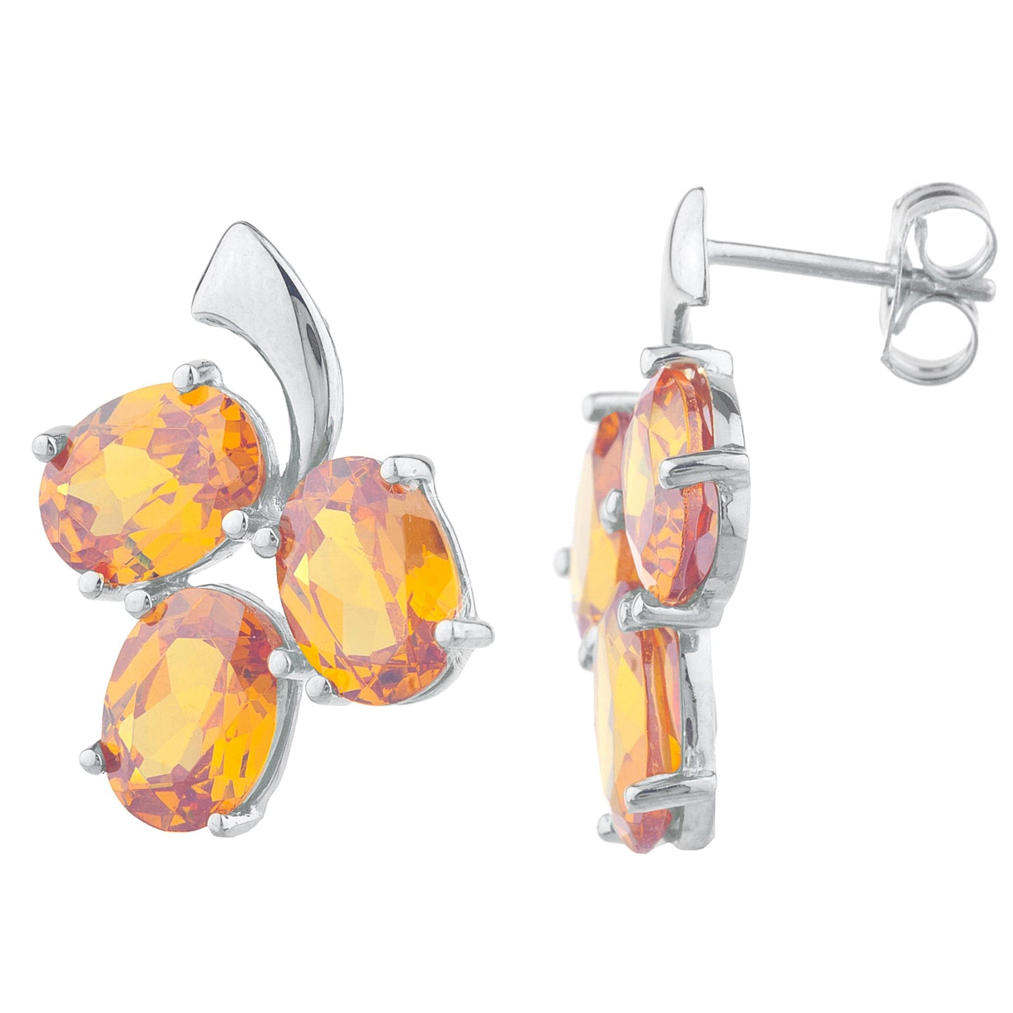 9 Ct Orange Citrine Oval Design Stud Earrings .925 Sterling Silver