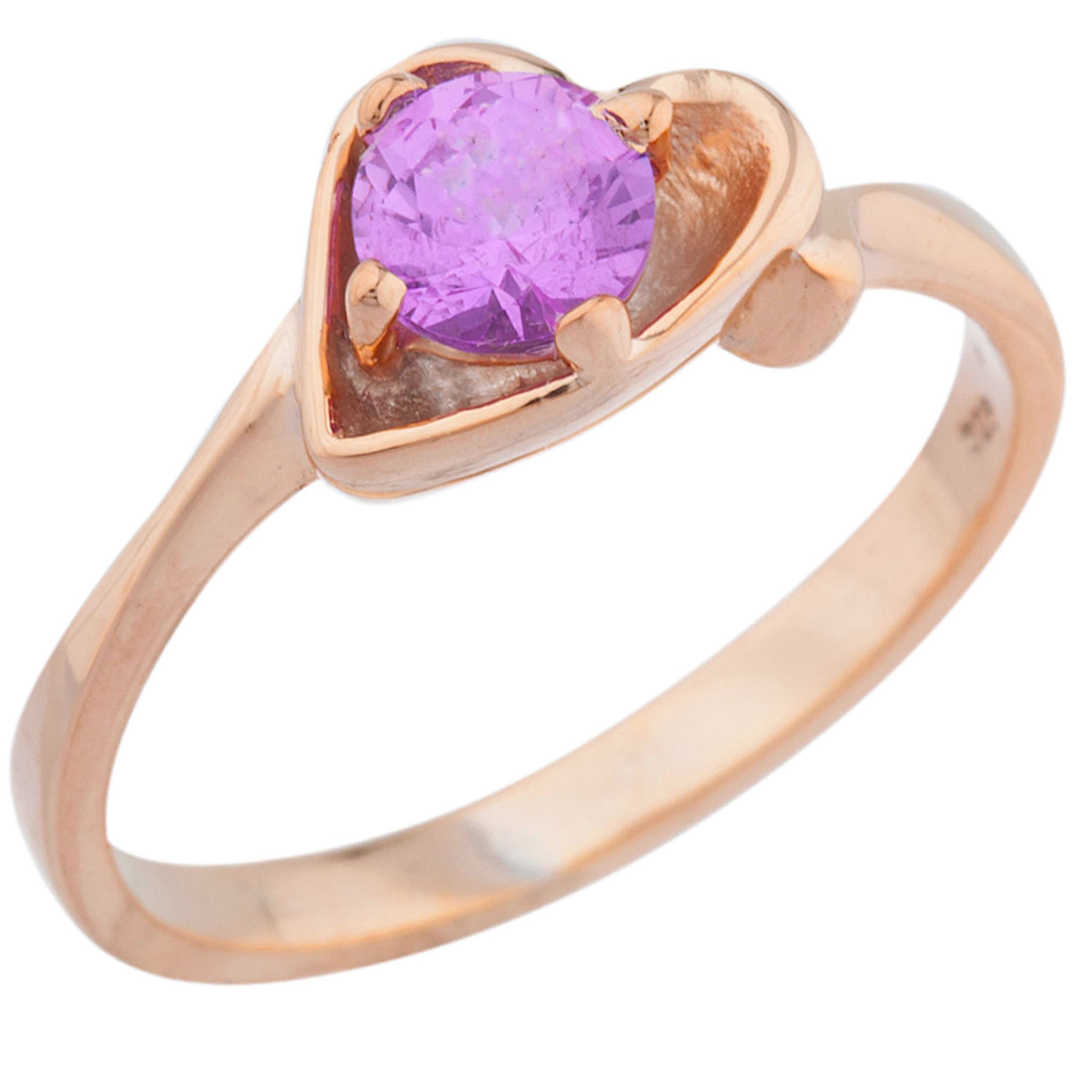 14Kt Gold Pink Sapphire Round Heart Ring