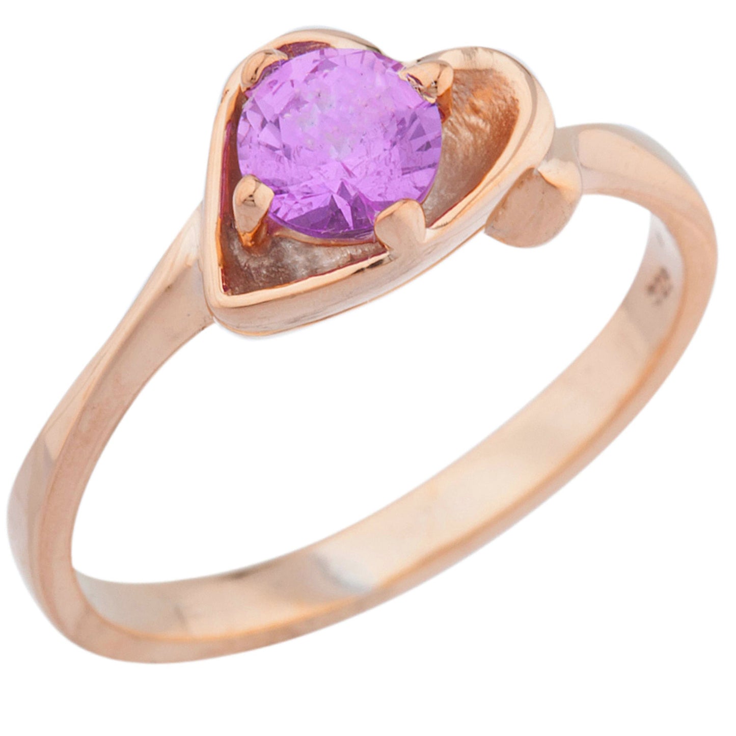 14Kt Gold Pink Sapphire Round Heart Ring