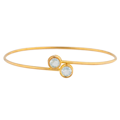 14Kt Gold Aquamarine Round Bezel Bangle Bracelet