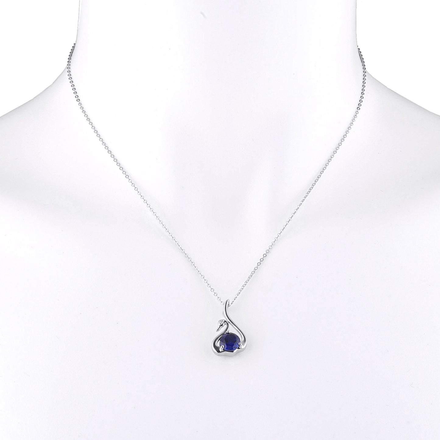 Blue Sapphire & Diamond Swan Pendant .925 Sterling Silver