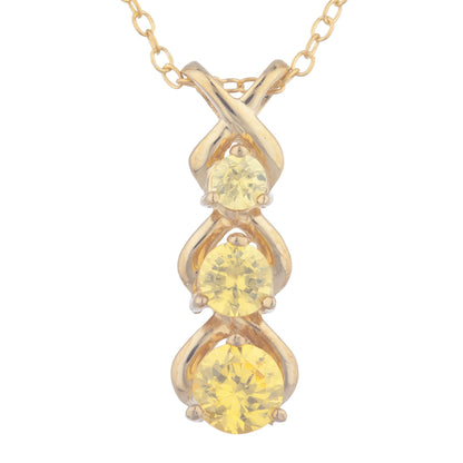 14Kt Yellow Gold Plated Yellow Citrine Round Past Present Future Pendant