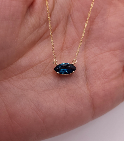 14Kt Gold London Blue Topaz Marquise Pendant Necklace