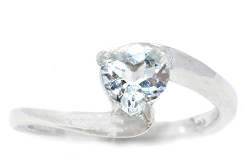 1 Ct Genuine Aquamarine Heart Ring .925 Sterling Silver Rhodium Finish