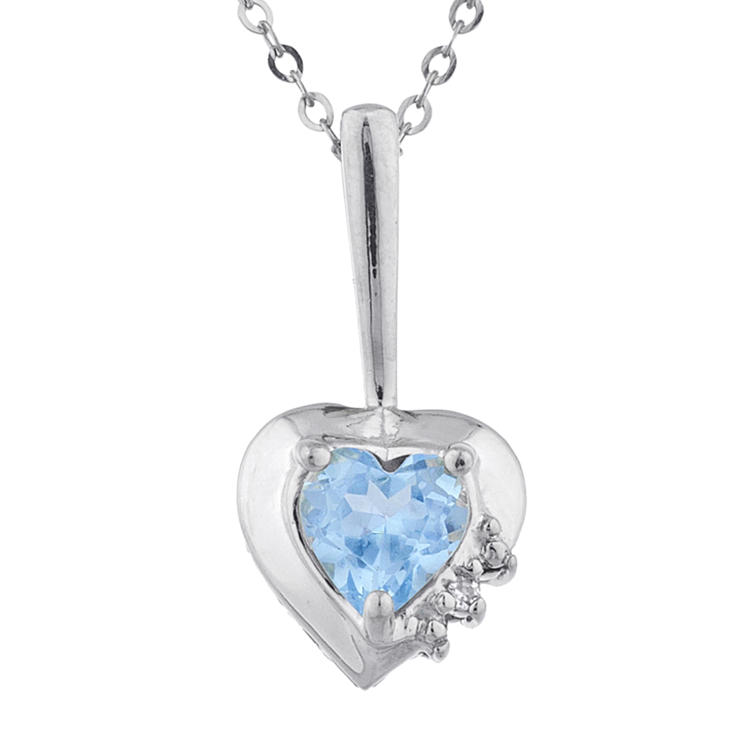 14Kt Gold Aquamarine & Diamond Heart Design Pendant Necklace