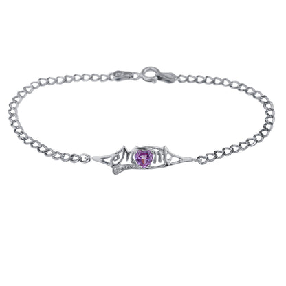 Alexandrite & Diamond Heart Mom Bracelet .925 Sterling Silver