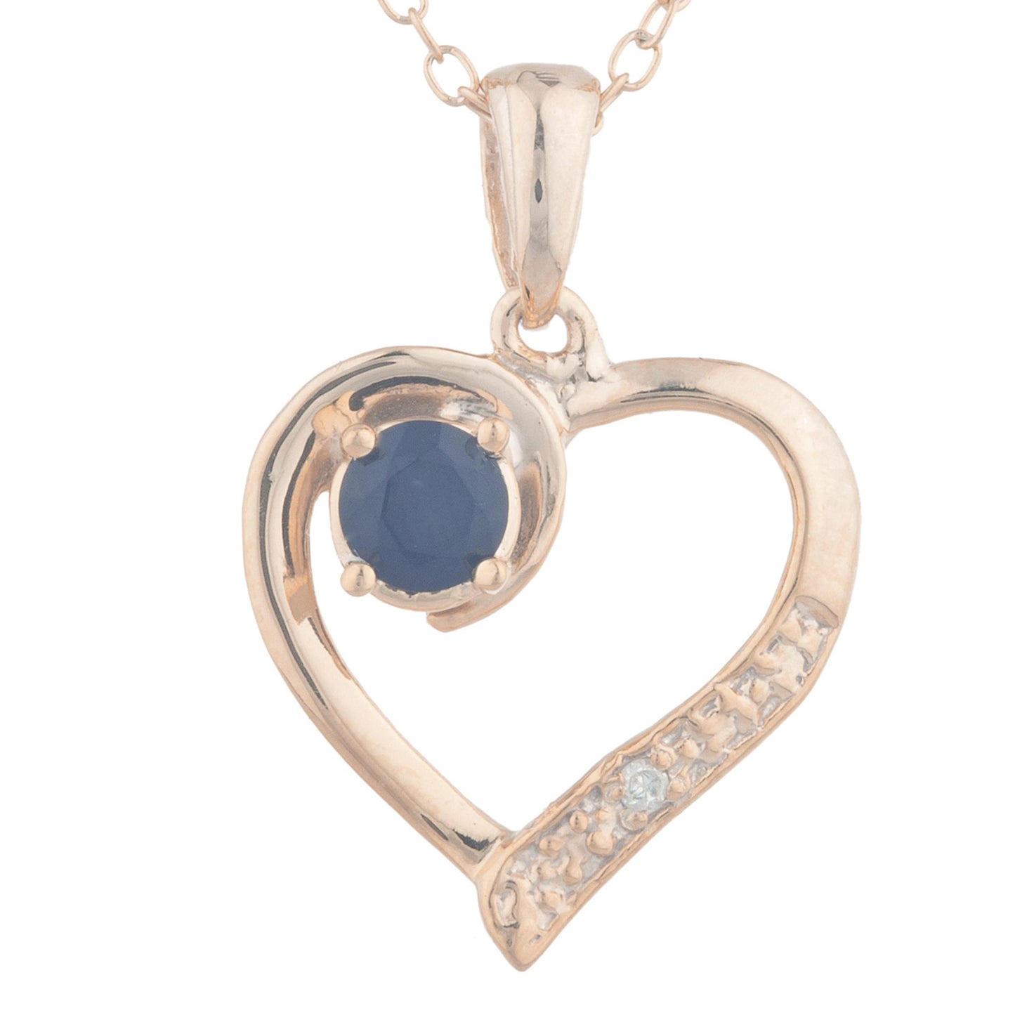 14Kt Rose Gold Plated Genuine Black Onyx & Diamond Heart Pendant