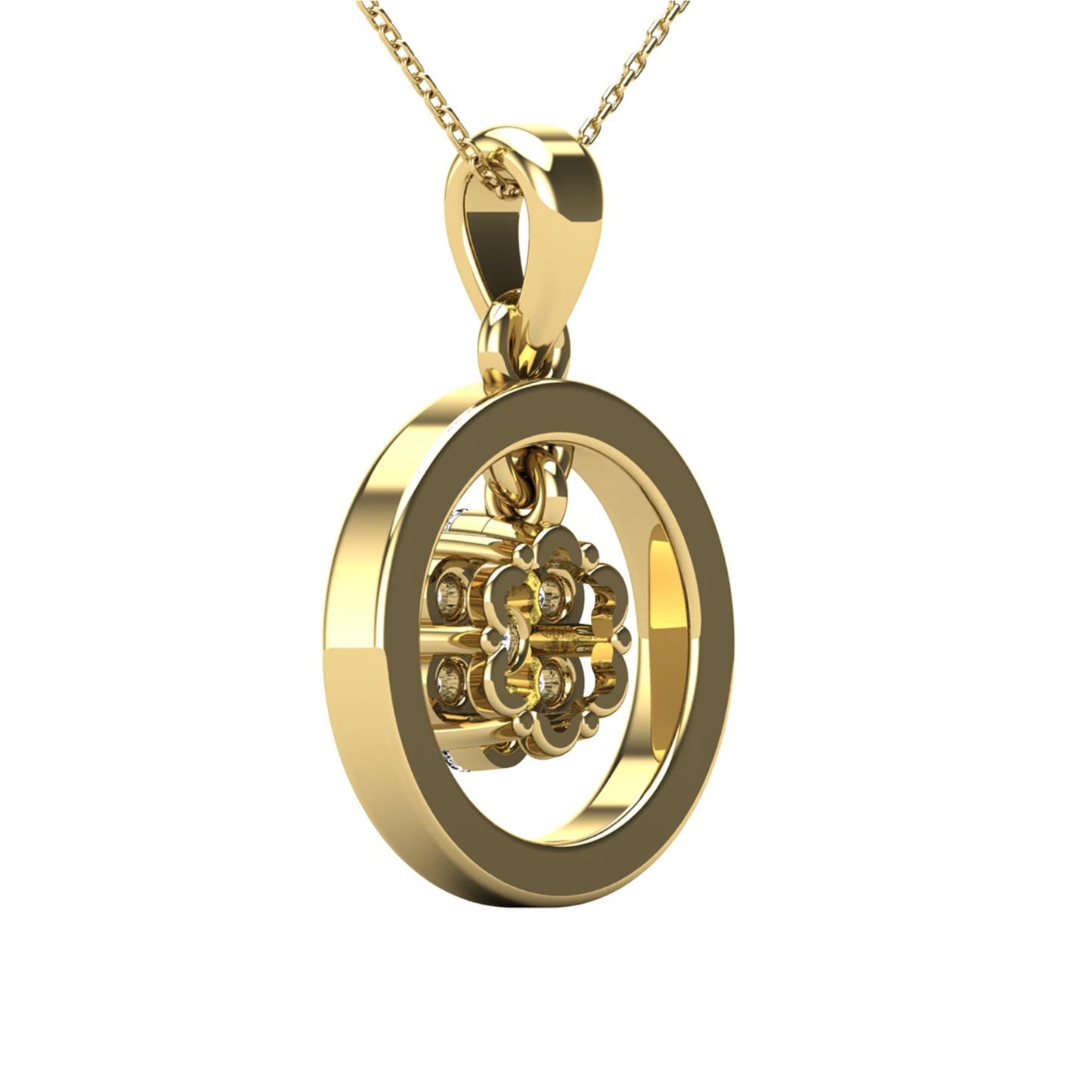 14Kt Yellow Gold Genuine Natural Diamond Floating Round Pendant Necklace