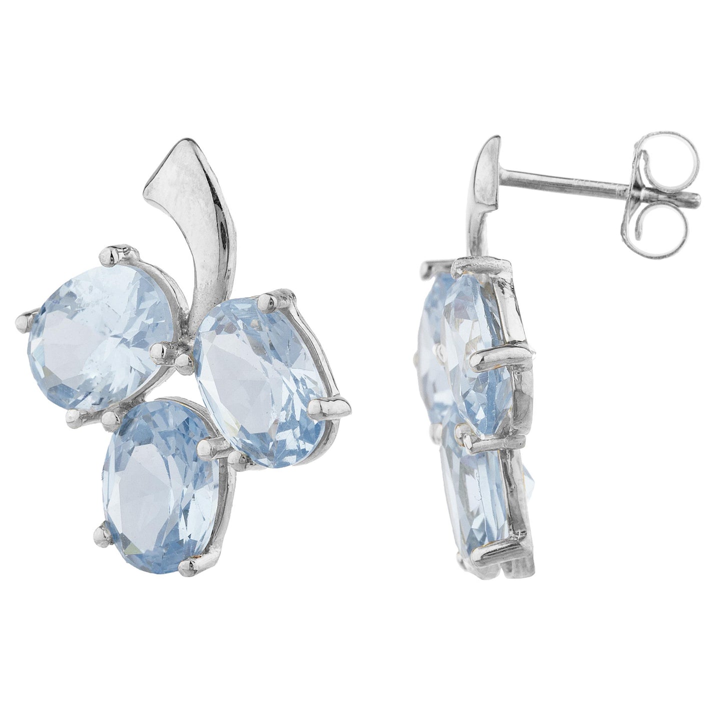 9 Ct Genuine Aquamarine Oval Design Stud Earrings .925 Sterling Silver