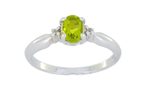 0.50 Ct Peridot & Diamond Oval Ring .925 Sterling Silver Rhodium Finish