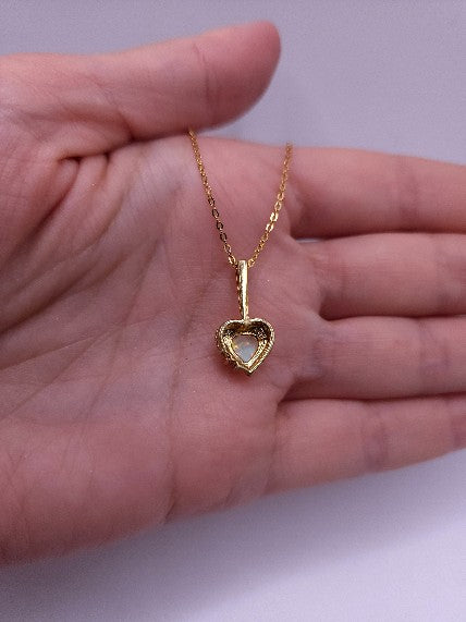 14Kt Gold Opal & Diamond Heart Design Pendant Necklace