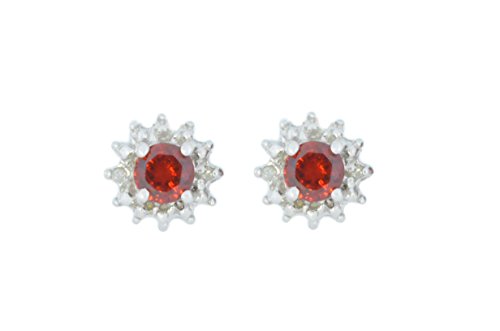 0.50 Ct Garnet & Diamond Stud Earrings .925 Sterling Silver