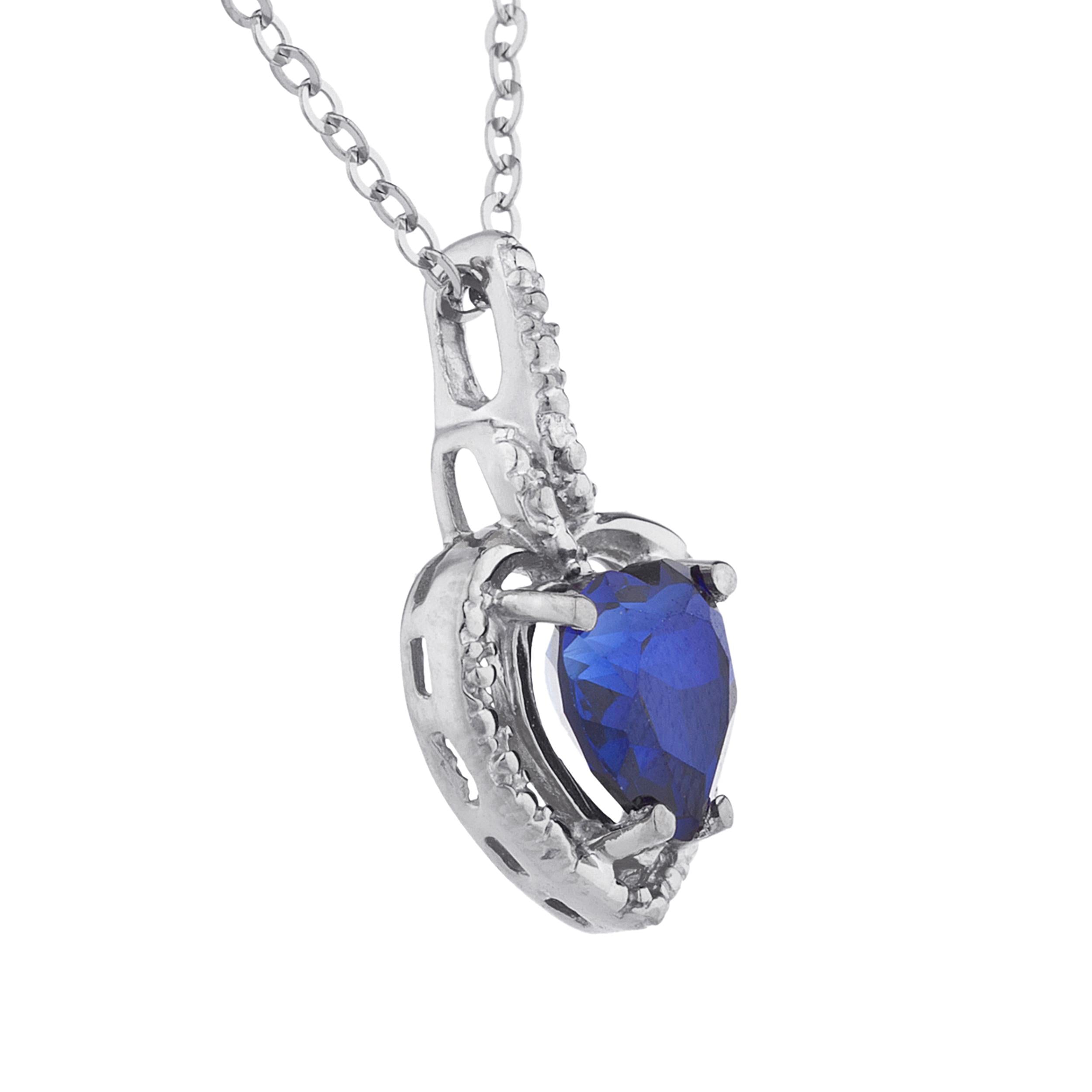 14Kt Gold Blue Sapphire Heart Design Pendant Necklace