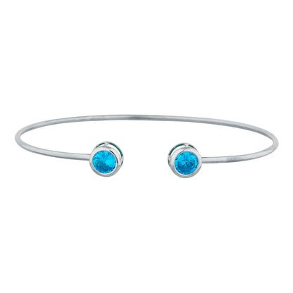 14Kt Gold Swiss Blue Topaz Round Bezel Bangle Bracelet