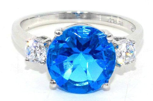 4 Ct Swiss Blue Topaz & Zirconia Ring .925 Sterling Silver Rhodium Finish