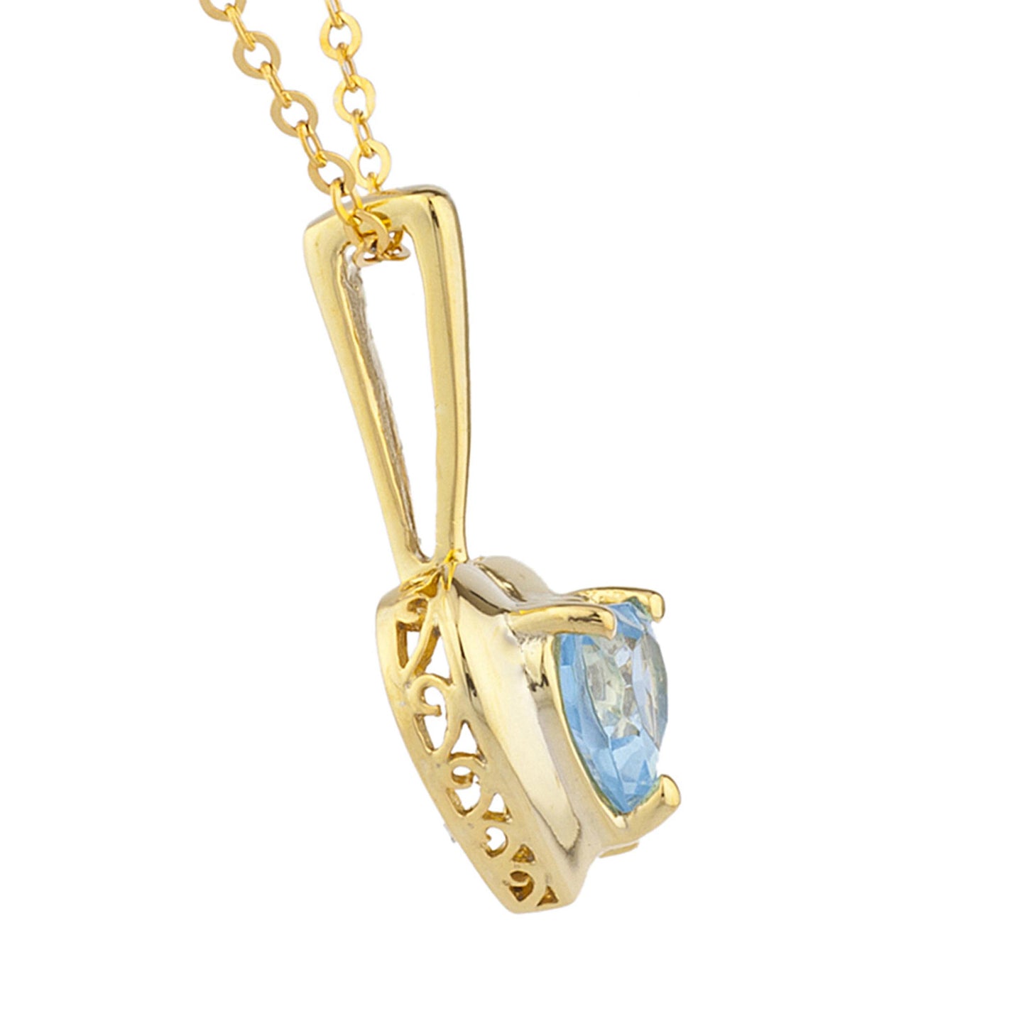 14Kt Gold Blue Topaz & Diamond Heart Design Pendant Necklace