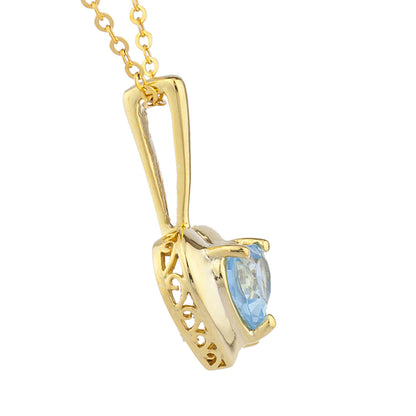14Kt Gold Blue Topaz & Diamond Heart Design Pendant Necklace