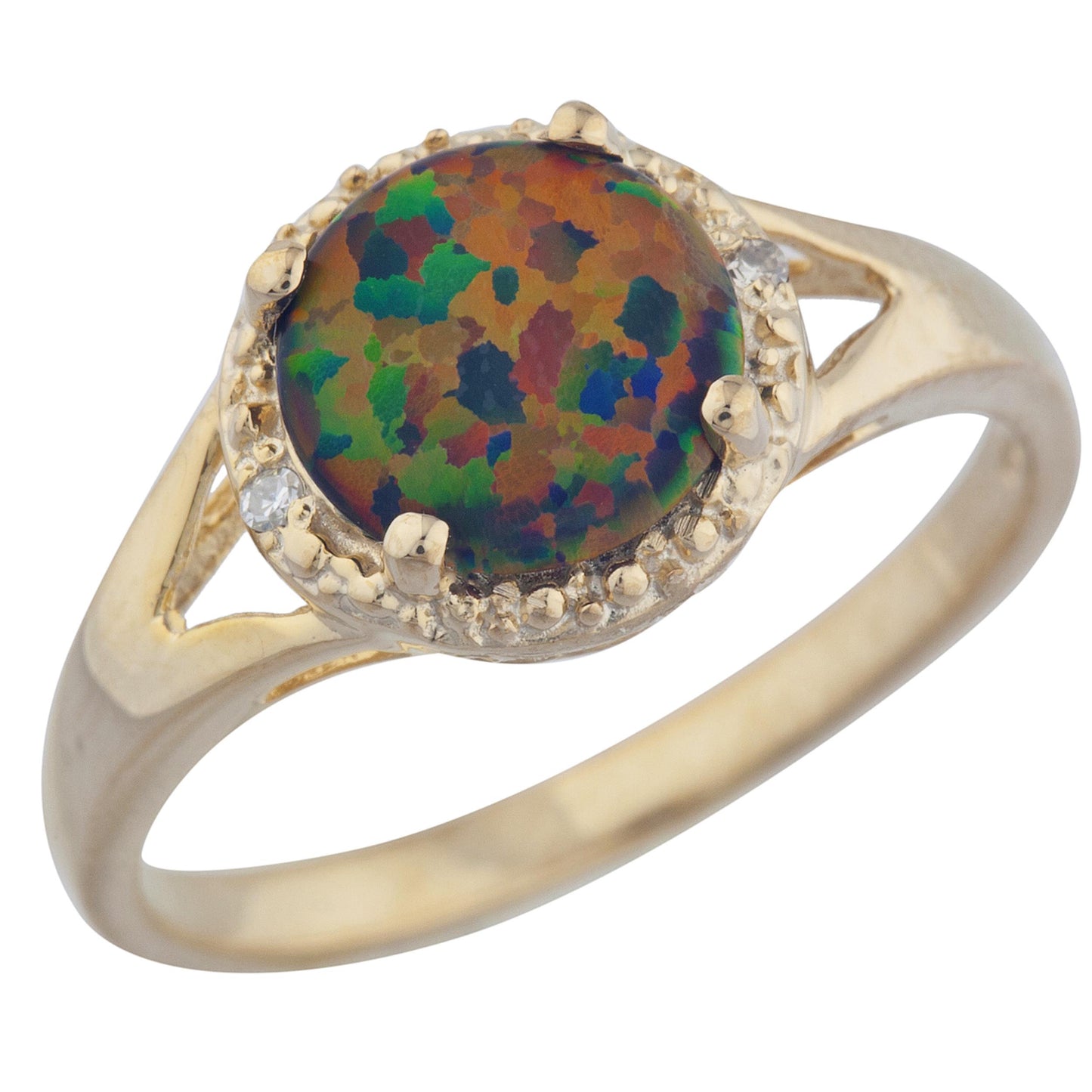 Black Opal & Diamond Halo Design Round Ring 14Kt Yellow Gold Rose Gold Silver