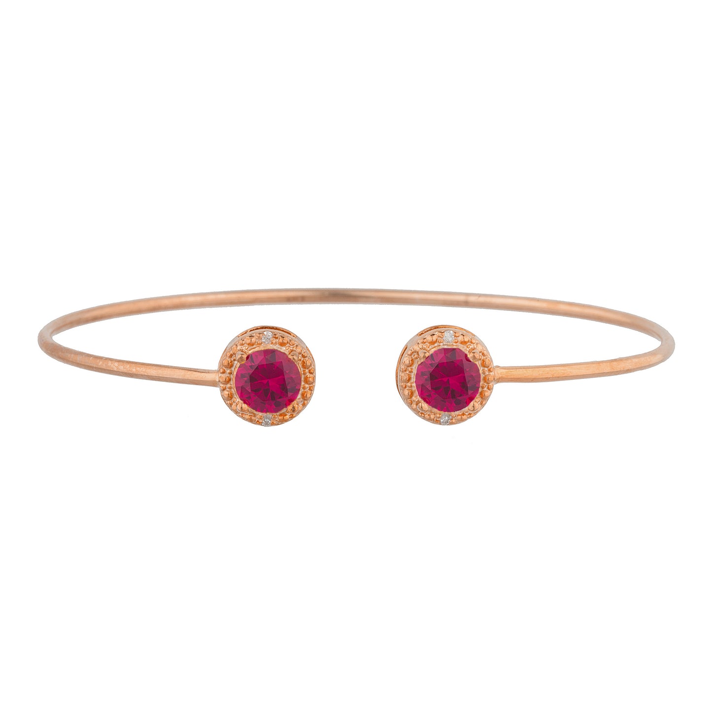 14Kt Gold Created Ruby & Diamond Round Bangle Bracelet