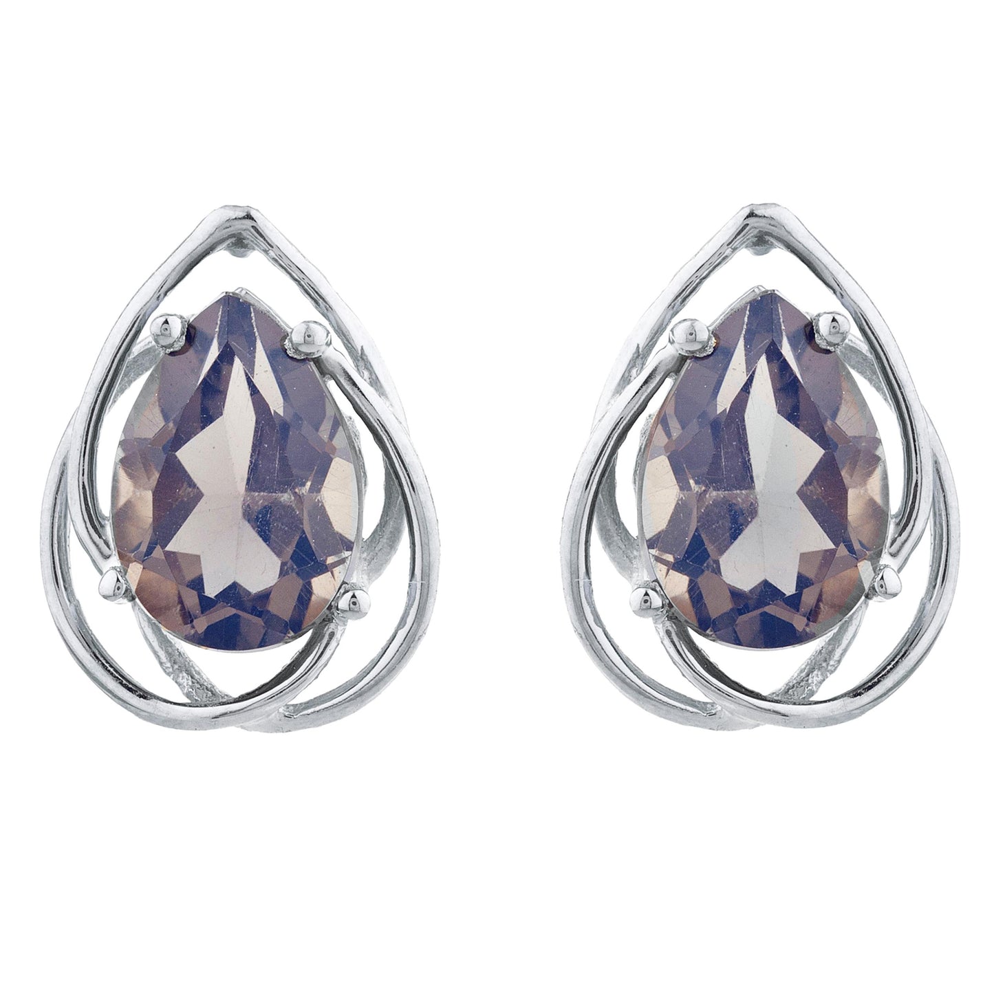 4 Ct Genuine Smoky Topaz Pear Teardrop Design Stud Earrings .925 Sterling Silver