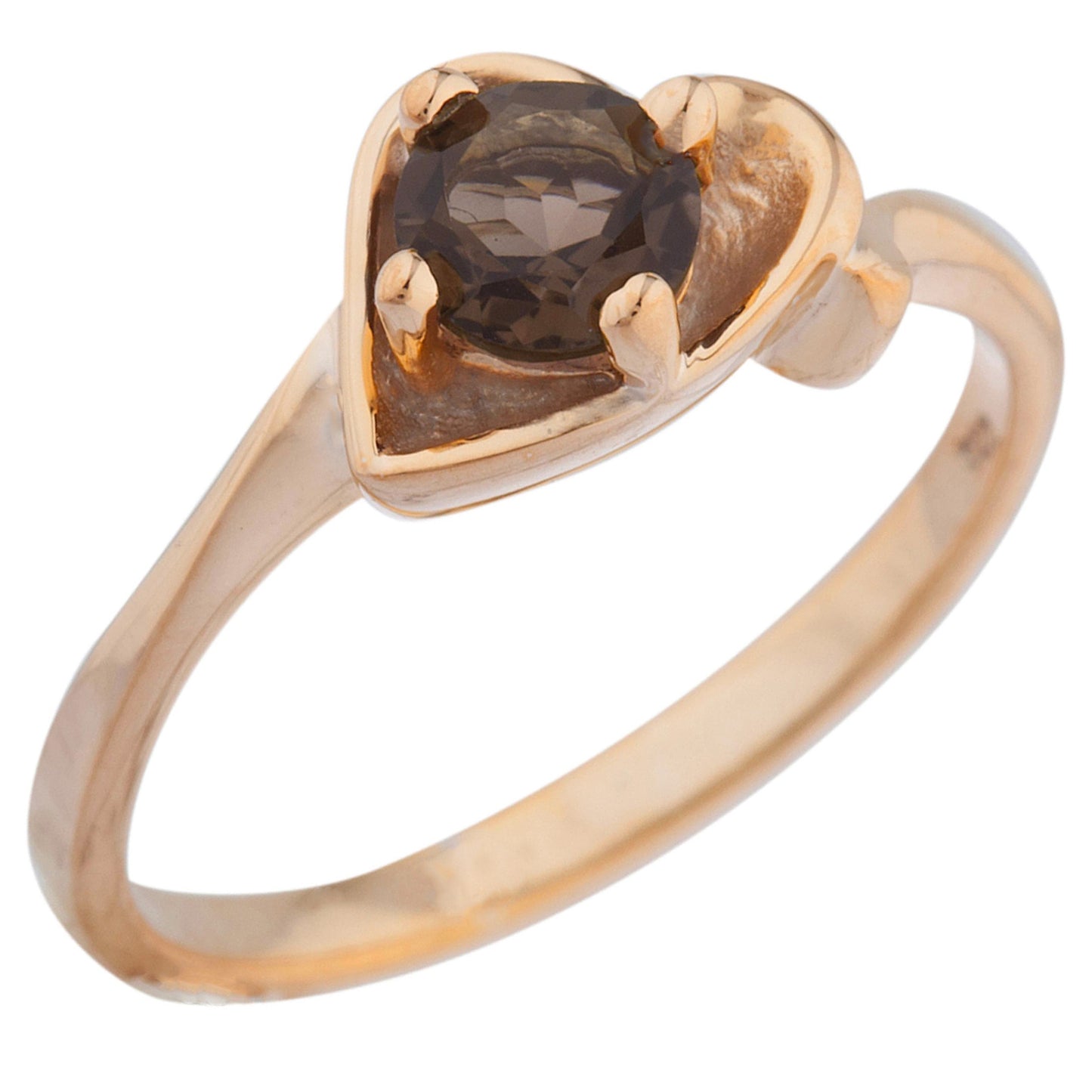 14Kt Gold Genuine Smoky Topaz Round Heart Ring