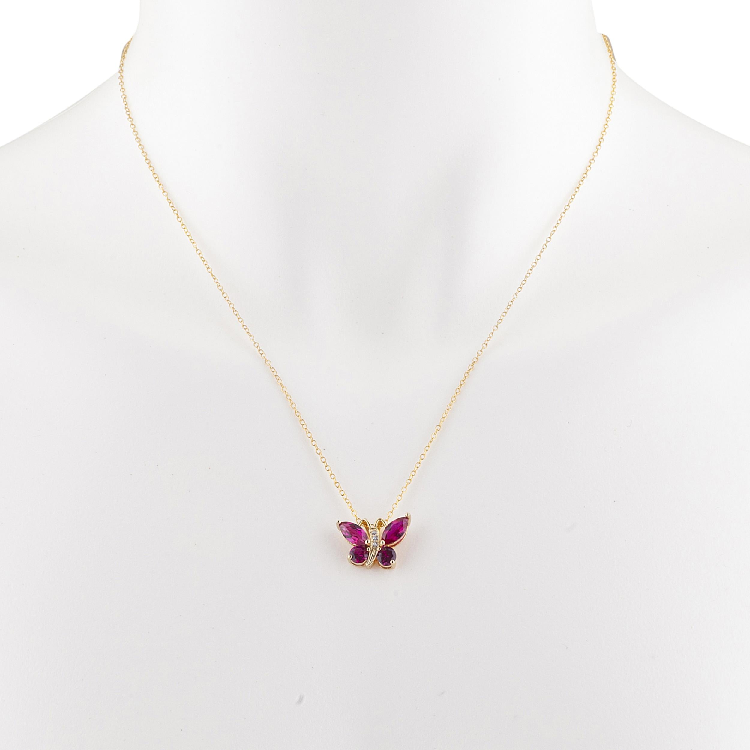 14Kt Yellow Gold Plated Created Ruby Butterfly Pendant